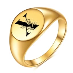 Women Men Flower A-Z Letter Gold Color Finger Ring Initials Name Alphabet Female Party Chunky Rings Stainless steel Jewelry