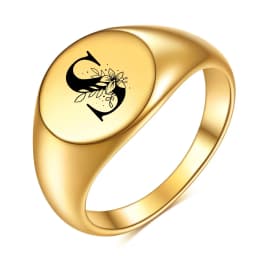 Women Men Flower A-Z Letter Gold Color Finger Ring Initials Name Alphabet Female Party Chunky Rings Stainless steel Jewelry