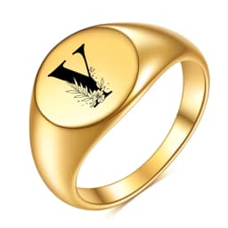 Women Men Flower A-Z Letter Gold Color Finger Ring Initials Name Alphabet Female Party Chunky Rings Stainless steel Jewelry
