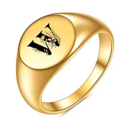 Women Men Flower A-Z Letter Gold Color Finger Ring Initials Name Alphabet Female Party Chunky Rings Stainless steel Jewelry