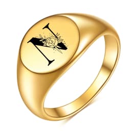 Women Men Flower A-Z Letter Gold Color Finger Ring Initials Name Alphabet Female Party Chunky Rings Stainless steel Jewelry