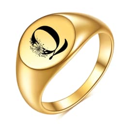 Women Men Flower A-Z Letter Gold Color Finger Ring Initials Name Alphabet Female Party Chunky Rings Stainless steel Jewelry