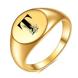 Women Men Flower A-Z Letter Gold Color Finger Ring Initials Name Alphabet Female Party Chunky Rings Stainless steel Jewelry