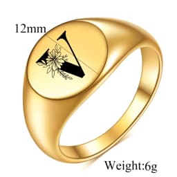 Women Men Flower A-Z Letter Gold Color Finger Ring Initials Name Alphabet Female Party Chunky Rings Stainless steel Jewelry