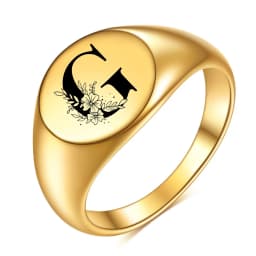 Women Men Flower A-Z Letter Gold Color Finger Ring Initials Name Alphabet Female Party Chunky Rings Stainless steel Jewelry