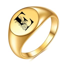 Women Men Flower A-Z Letter Gold Color Finger Ring Initials Name Alphabet Female Party Chunky Rings Stainless steel Jewelry