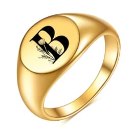 Women Men Flower A-Z Letter Gold Color Finger Ring Initials Name Alphabet Female Party Chunky Rings Stainless steel Jewelry