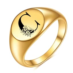 Women Men Flower A-Z Letter Gold Color Finger Ring Initials Name Alphabet Female Party Chunky Rings Stainless steel Jewelry