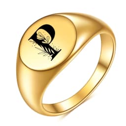Women Men Flower A-Z Letter Gold Color Finger Ring Initials Name Alphabet Female Party Chunky Rings Stainless steel Jewelry
