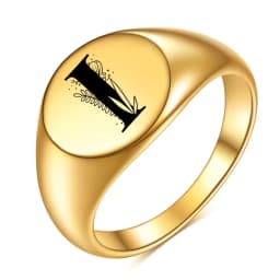 Women Men Flower A-Z Letter Gold Color Finger Ring Initials Name Alphabet Female Party Chunky Rings Stainless steel Jewelry