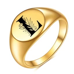 Women Men Flower A-Z Letter Gold Color Finger Ring Initials Name Alphabet Female Party Chunky Rings Stainless steel Jewelry