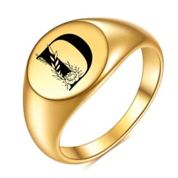 Women Men Flower A-Z Letter Gold Color Finger Ring Initials Name Alphabet Female Party Chunky Rings Stainless steel Jewelry