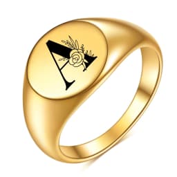 Women Men Flower A-Z Letter Gold Color Finger Ring Initials Name Alphabet Female Party Chunky Rings Stainless steel Jewelry