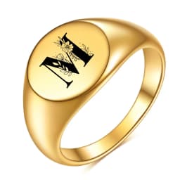 Women Men Flower A-Z Letter Gold Color Finger Ring Initials Name Alphabet Female Party Chunky Rings Stainless steel Jewelry