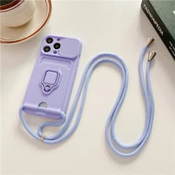 Crossbody Lanyard Silicone Ring Holder Card Wallet Case For iPhone 17 16 15 13 11 12 14 Pro Max XS XR 8 Plus Slide Camera Cover