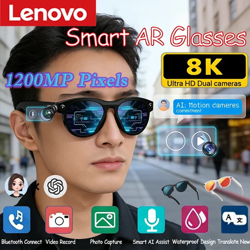 2026 Lenovo ChatGPT4.0 8KHD Smart AI Glasses Color Changing 1200MP Translate Camera Bluetooth Call Voice Assistant Music Control