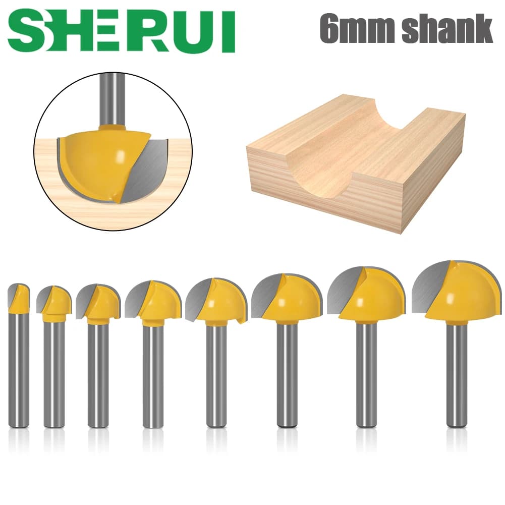 6mm Shank 6,8,12,16,18,20,22mm CNC Tools Solid Carbide Round Nose Bits Round Nose Cove Core Box Router Bit Shaker Cutter Tools