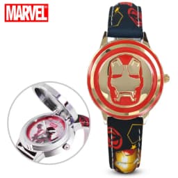 Marvel spiderman Kids watch Captain America ironman children's watches Leather Quartz Flip Metal Case Watches Boys Clock gifts