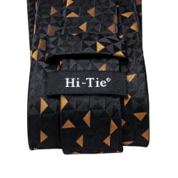 Hi-Tie Black Gold Novelty Silk Wedding Tie For Men Handky Cufflink Set Fashion Designer Gift For Men Necktie Business Party