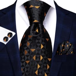 Hi-Tie Black Gold Novelty Silk Wedding Tie For Men Handky Cufflink Set Fashion Designer Gift For Men Necktie Business Party