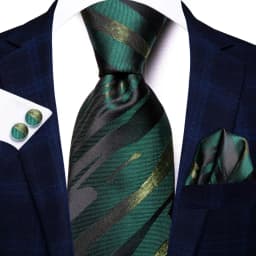 Hi-Tie Designer Green Solid Striped Paisley Wedding Tie For Men Necktie Hanky Cufflink Fashion Business Party Dropshipping