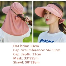 Women Outdoor Riding Anti-UV Sun Hat Foldable Big Brim Hats Neck Face Protection Detachable Mask Sunscreen Breathable Beach Caps