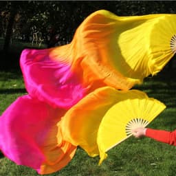 Hot-Sale 1pair/2pcs Real Silk Belly Dance Veil Fans Bamboo Handmade Dyed Performance Long Fan BellyDance 100% Real Silk Fan Veil