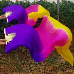Hot-Sale 1pair/2pcs Real Silk Belly Dance Veil Fans Bamboo Handmade Dyed Performance Long Fan BellyDance 100% Real Silk Fan Veil