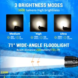 Wurkkos DL30 Diving Flashlight 3600 Lm IPX8 Waterproof 21700 Rechargeable Dive Light Features 3 Modes Suitable for Spearfishing