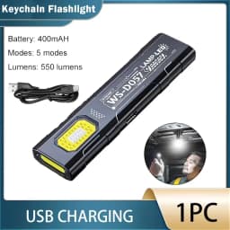 Powerful Mini COB LED Keychain Flashlight USB Rechargeable Hanging Work Light Waterproof Keyring Camping Walking Pocket Lamp