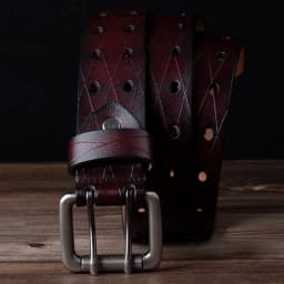 Men's Leather Double Needle Buckle Classic Tow Row Hole Jeans Belt Cowboy