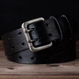 Men's Leather Double Needle Buckle Classic Tow Row Hole Jeans Belt Cowboy