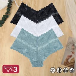 3PCS Women Sexy Lace Panties Floral Perspective Uderwear Solid Color Intimates Boyshort Female V-Waist Breathablle Soft Lingerie