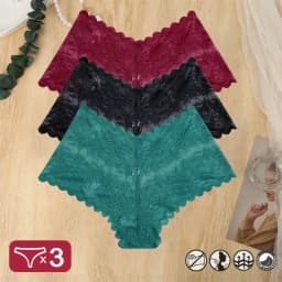 3PCS Women Sexy Lace Panties Floral Perspective Uderwear Solid Color Intimates Boyshort Female V-Waist Breathablle Soft Lingerie