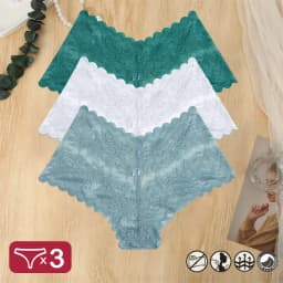 3PCS Women Sexy Lace Panties Floral Perspective Uderwear Solid Color Intimates Boyshort Female V-Waist Breathablle Soft Lingerie