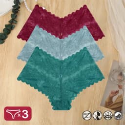 3PCS Women Sexy Lace Panties Floral Perspective Uderwear Solid Color Intimates Boyshort Female V-Waist Breathablle Soft Lingerie