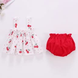 Baby Summer Dress Suit Baby Girl Clothes 0-2 Years Infant Toddler Cherry Sling Dress Bread Pants Two-piece Clothing Set KF1138