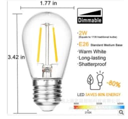 6PCS E27 2W S14 LED Retro Edison Bulbs 220V 3V 2700K Shatterproof Warm White Filament Candle Lamp For Outdoor String Lights