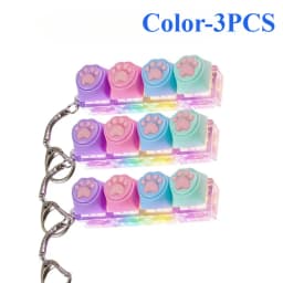 Cute Cat Paw Clicker Keychain LED Light Glowing Fidget Toy Stress Relief Portable Keyboard Style Button