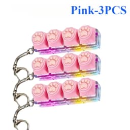 Cute Cat Paw Clicker Keychain LED Light Glowing Fidget Toy Stress Relief Portable Keyboard Style Button