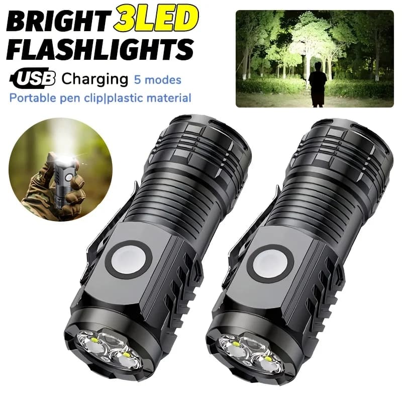 Portable Mini LED Handheld Flashlight Powerful Fingertip Torch Outdoor Waterproof Hiking Camping Flash Light with Pen Clip