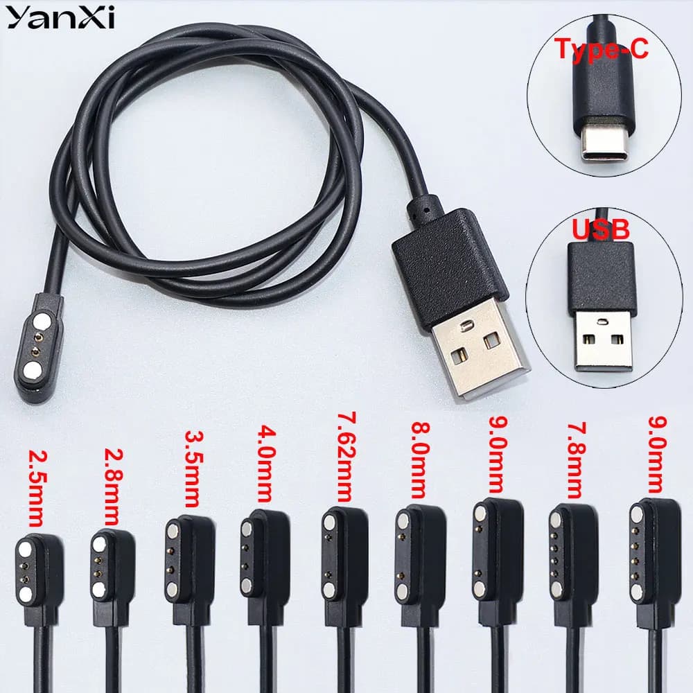 YanXi 2Pin 4Pin Smartwatch Dock Charger Adapter USB Charging Cable Cord for Adult/Kids Smart Watch Power Charge Wire Accessories