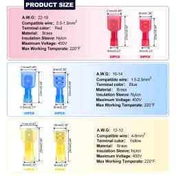 100PCS Nylon Spade Connectors Kit 22-10 Gauge Male and Female Wire Spade Terminal Quick Disconnect Fully Insulated Wire Crimp