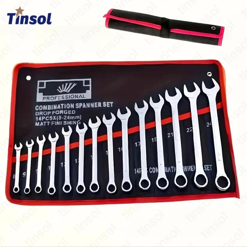TINSOL 14-Pocket Tool Organizer Roll Durable Wrench Multi-Tool Storage Bag with Portable Handle for Garage and Workshop Repair