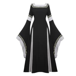 Women Medieval Renaissance Trumpet Sleeve Retro Loor Length Gown Lace Trim Irish Over Long Dress Halloween Costume Plus Size