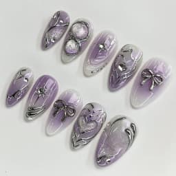 24Pc False Nails with Glue Almond Black Red Gradient Design Detachable Rhinestone Acrylic Fake Nail Long Stiletto Press on Nails