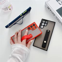 Wrist Strap Stand Clear Matte Case For Samsung S25 S24 S23 S22 Ultra S21 Plus S20 FE Note 20 10 Pro S9 S10 A72 A52 Holder Cover