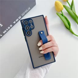Wrist Strap Stand Clear Matte Case For Samsung S25 S24 S23 S22 Ultra S21 Plus S20 FE Note 20 10 Pro S9 S10 A72 A52 Holder Cover