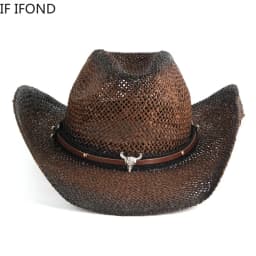 Handmade Weave Hollow Western Cowboy Hat for Men Women Summer Outdoor Cowgirl Beach Sun Straw Hat Sombrero Hombre