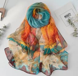 Green Grass Women Elegant Chiffon Georgette Bandana Scarf Summer Beach Sunscreen Thin Hijab
